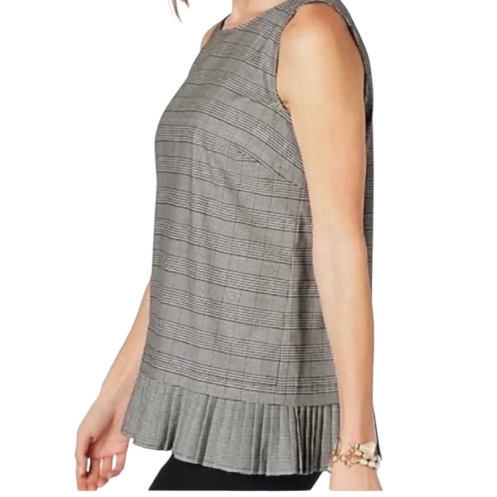 J. Jill Black/Cream Glen Plaid Pleated Hem Sleeveless Blouse LP